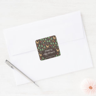 Watercolor Reindeer & Christmas Tree - Square Sticker