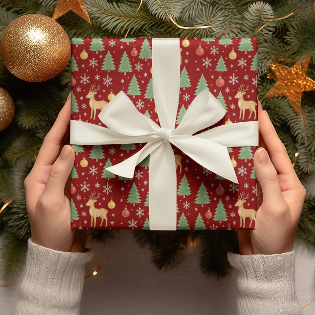 Watercolor Reindeer & Christmas Tree -  Wrapping Paper (Creator Uploaded)