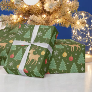 Watercolor Reindeer & Christmas Tree -  Wrapping Paper