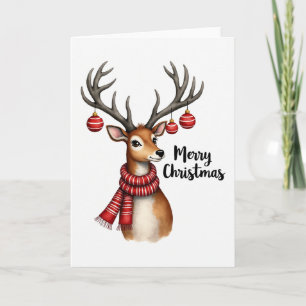 Watercolor Reindeer Cute Christmas Card