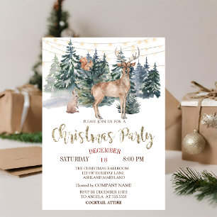 Watercolor  Reindeer,Forest Christmas Party   Invitation