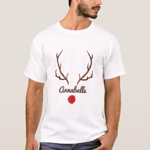 Watercolor reindeer funny antlers red nose T-Shir T-Shirt
