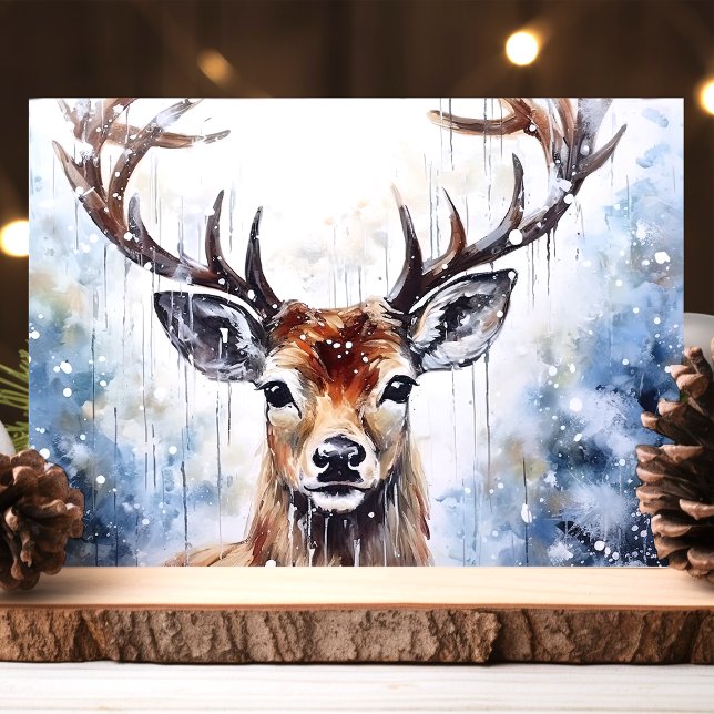 Watercolor Reindeer in Snow Holiday Card (Creator Uploaded)