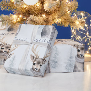 Watercolor Reindeer In the Woods White Wrapping Paper