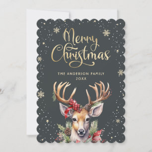 Watercolor Reindeer Snowflake Christmas Card