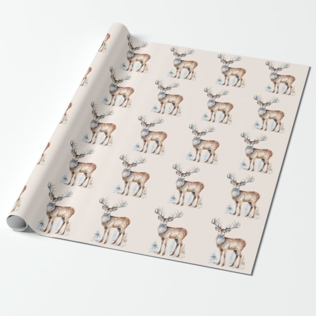 Watercolor Reindeer Wrapping Paper (Unrolled)