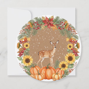 Watercolor reindeer wreath card