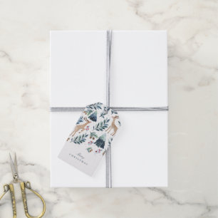 Watercolor Reindeers in the Forest Holiday Gift Tags