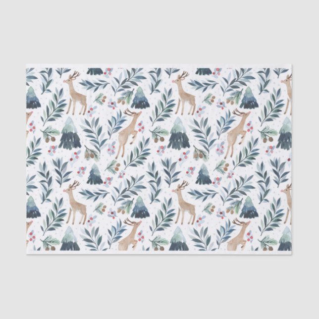 Watercolor Reindeers in the Forest Tissue Paper (Front)