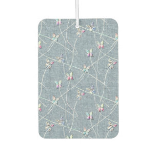 Watercolor Relief Butterflies on Denim Blue Linen Car Air Freshener