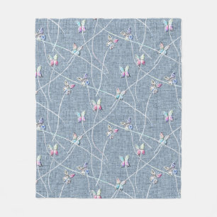 Watercolor Relief Butterflies on Denim Blue Linen Fleece Blanket