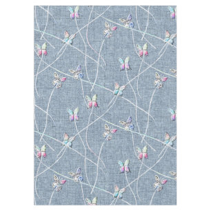 Watercolor Relief Butterflies on Denim Blue Linen Tablecloth