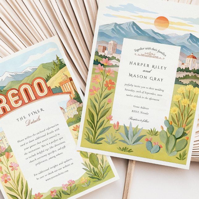 Watercolor RENO Nevada Mountain Sunset Wedding Invitation (Creator Uploaded)