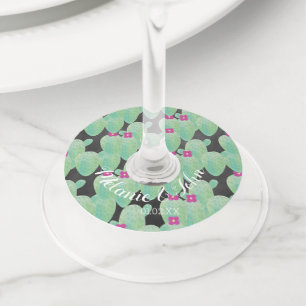 Watercolor Repeat Cactus- Couple Name Wine Glass Tag