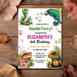 Watercolor Reptile & Amphibian Party Birthday Invitation