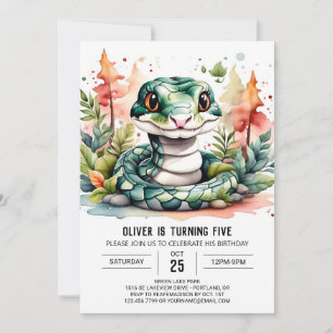 Watercolor Reptile Kids Birthday Invitation
