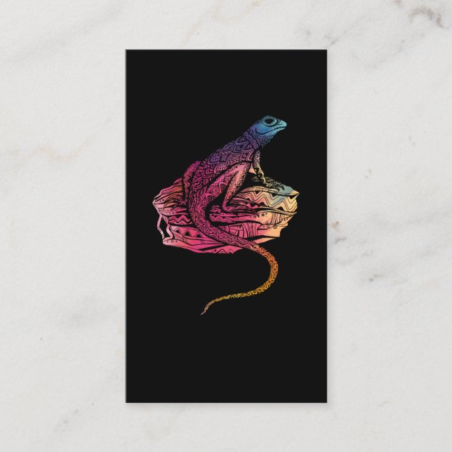 Watercolor Reptile Lizard Mandala Nature Business Card (Front)