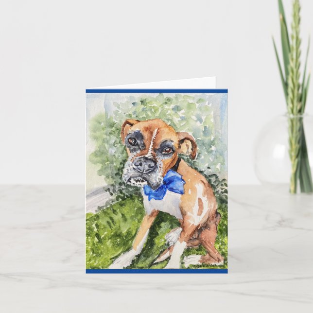 Watercolor rescue Boxer Folded Thank You Card (Front)