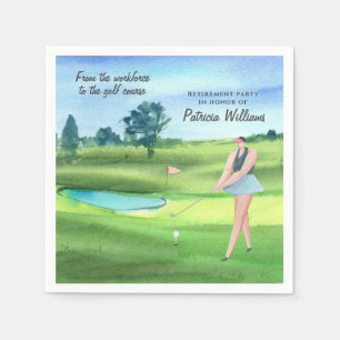 Watercolor Retired Golf Women On Golf Course Napkin