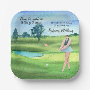 Watercolor Retired Golf Women On Golf Course Paper Plate