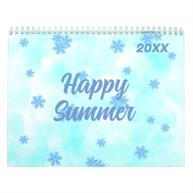 watercolor retro blue floral pattern personalised  calendar (Cover)