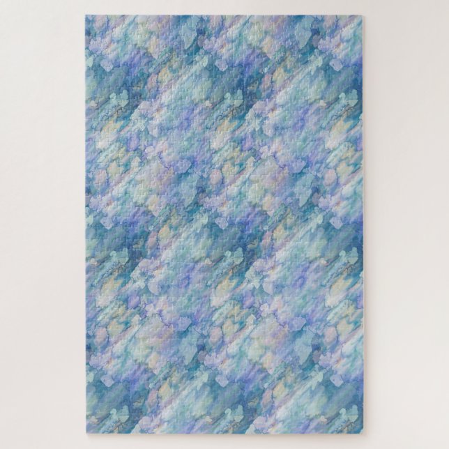 Watercolor Retro Blue Purple Raindrop Pattern Jigsaw Puzzle (Vertical)