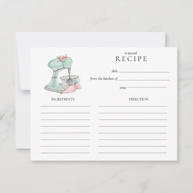Watercolor Retro Cake mixer  baking Recipe card (Front)