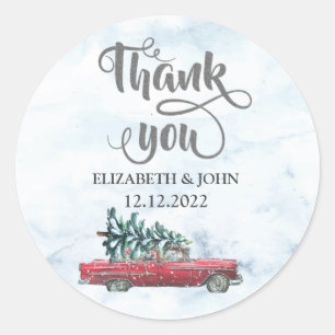 Watercolor Retro Car Pine Tree Thank You Classic Round Sticker