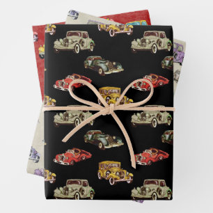 Watercolor Retro Cars Pattern Wrapping Paper Sheet