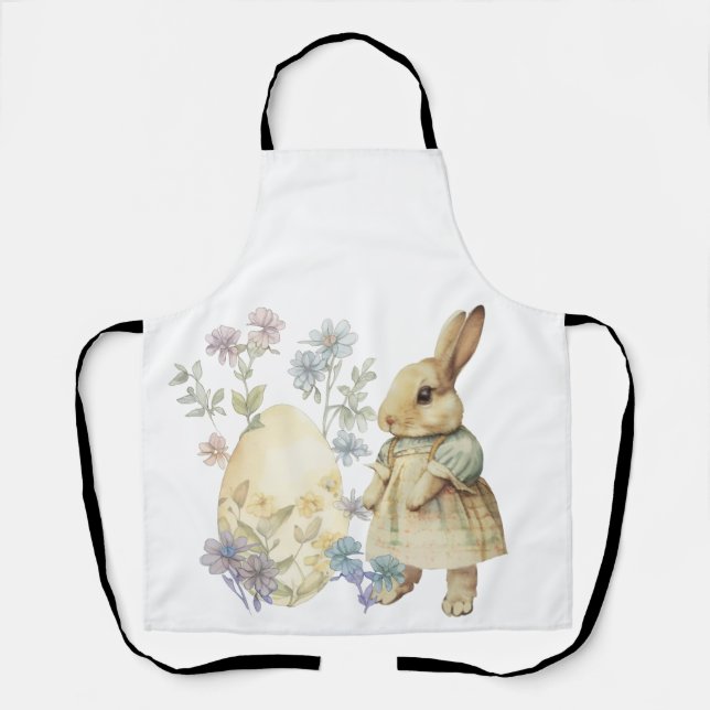 Watercolor retro Easter  egg and bunny Apron (Front)