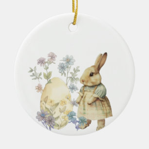 Watercolor retro Easter egg and bunny Apron Ceramic Tree Decoration