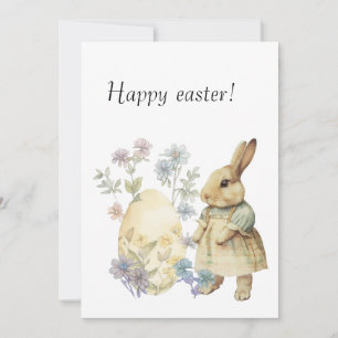 Watercolor retro Easter egg and bunny Invitation