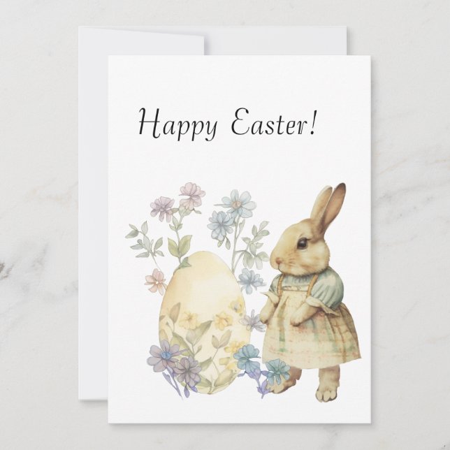 Watercolor retro Easter  egg and bunny  Thank You Card (Front)