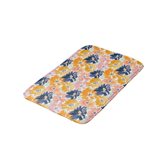 Watercolor Retro Floral Pattern Bath Mat (Angled)