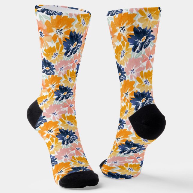 Watercolor Retro Floral Pattern Socks (Angled)