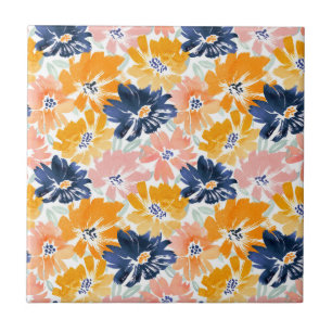 Watercolor Retro Floral Pattern Tile