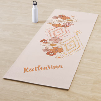 Watercolor Retro Flowers Personalized Yoga Mat