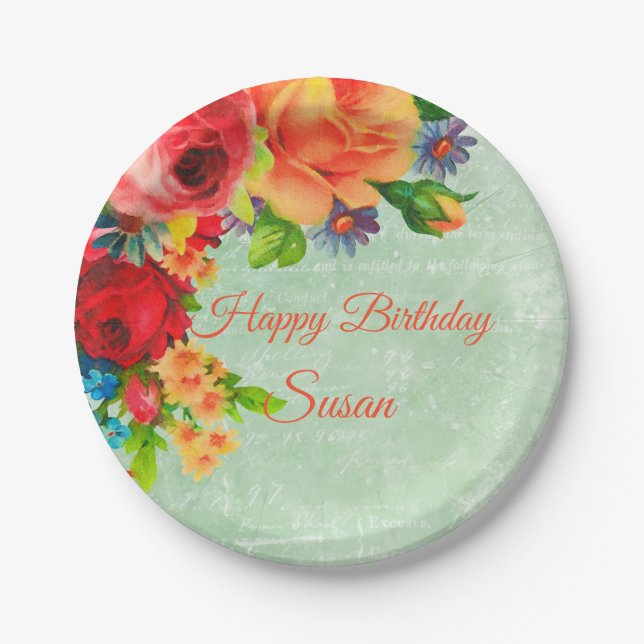 Watercolor Retro Garden Assortment Paper Plate (Front)