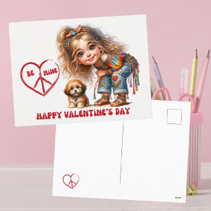 Watercolor Retro Hippie Be Mine Valentine's Day Holiday Postcard