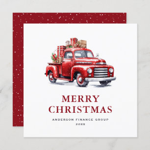 Watercolor Retro Red Truck Business Holiday Card