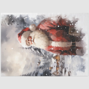 Watercolor retro Santa Claus smiling vintage Tissue Paper