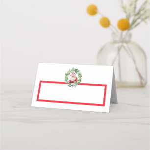 Watercolor Retro Santa Red Check Christmas Place Card