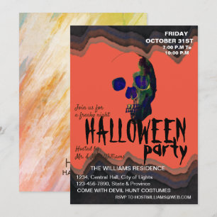 Watercolor Retro Skull Skeleton Halloween Art Invitation