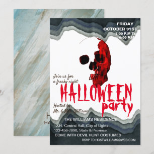 Watercolor Retro Skull Skeleton Halloween Red Art Invitation