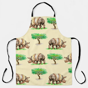 Watercolor Rhino: Hand Painted Pattern. Apron