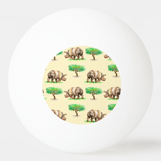 Watercolor Rhino: Hand Painted Pattern. Ping Pong Ball (Front)