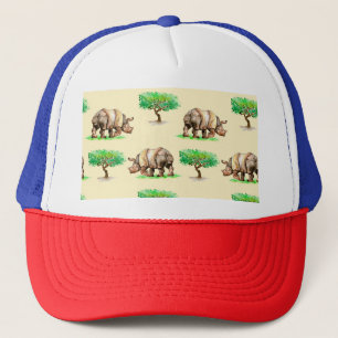 Watercolor Rhino: Hand Painted Pattern. Trucker Hat