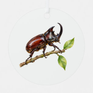 Watercolor Rhinoceros Beetle Metal Tree Decoration