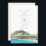Watercolor Rhodes Greece Beach Skyline Wedding Invitation<br><div class="desc">This wedding invitation features a watercolor painting of the Rhodes Greece Tropical Beach Skyline. Easily edit *most* wording to meet your event needs. Change the background colour and add your own photo to the backside if you like.</div>