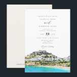 Watercolor Rhodes Greece Beach Skyline Wedding Invitation<br><div class="desc">This wedding invitation features a watercolor painting of the Rhodes Greece Tropical Beach Skyline. Easily edit *most* wording to meet your event needs. Change the background colour and add your own photo to the backside if you like.</div>
